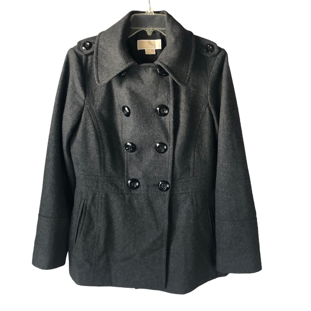 COAT - Women's MICHAEL Michael Kors Wool Blend Pea Coat in Charcoal. Size Medium